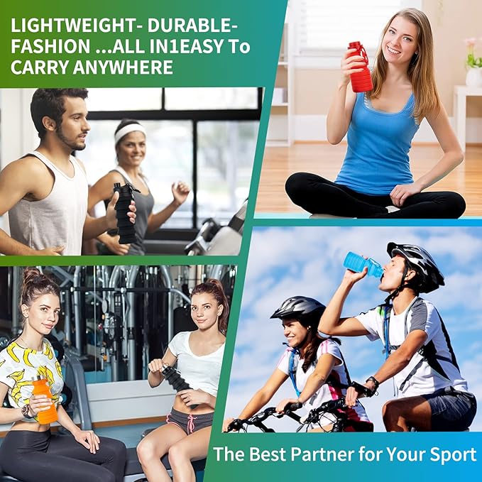 Collapsible Water Bottle, Reuseable BPA Free Silicone Foldable Water Bottles for Travel Gym Camping Hiking, Portable Leak Proof Sports Water Bottle…