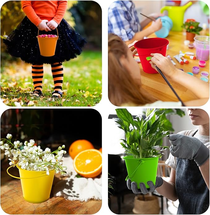 Metal Buckets with Handle 6 Pcs – Galvanized Bucket Leak Proof & Rust Resistant 48 fl oz Capacity - Best for Party Décor, Organizing & Decorating Classrooms Easter Bucket 6.3"