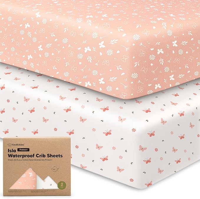 2-Pack Waterproof Crib Sheets for Boys, Girls-Viscose Derived from Bamboo Crib Sheets Neutral,Crib Mattress Protector Sheet,Soft Toddler Bed Sheets,Fitted Baby Crib Sheets Girl,Boy (Butterflies)