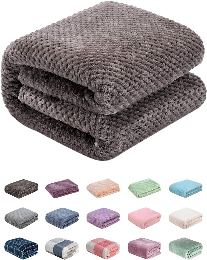 Fuzzy Throw Blanket, Plush Fleece Blankets for adults, Toddler, boys and Girls, Warm Soft Blankets and Throws for Bed, Couch, Sofa, Travel and Outdoor, Camping (Throw(50"x70"), L-Eagle Grey)