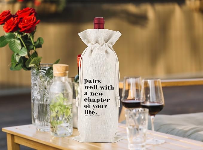 New Chapter, Fresh Start,Gift for Her, Gift for Him,Retirement Gift, Gifts for Co-worker,Gift for Promotion,New Job Gifts for Colleague,Coworker,Boss,Friends,Reusable Wine Bags With Drawstring,L13