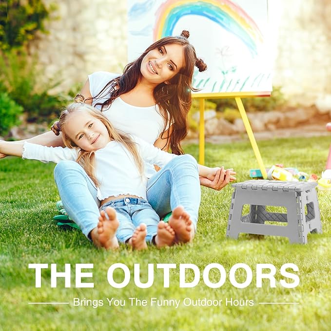 Folding Step Stool 9", Kids Step Stool, Heavy Duty Step Stools for Adults, Compact Foot Stools, Light-Weight Toddler Step Stool for Kitchen, Bathroom, Holds Up to 300 lbs (Grey)