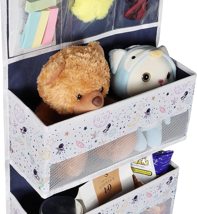 Univivi Over Door Organizer 5-Shelf Nursery Door Hanging Storage Closet with 4 Large Pockets and 3 Small PVC Pockets Over Door Organizer for Baby Essential, Toys and Sundries