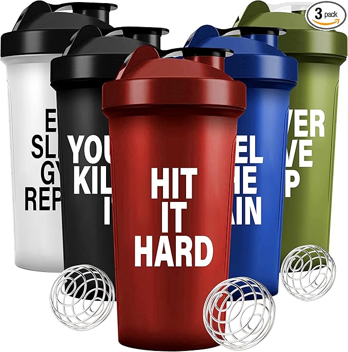 Shaker Bottles for Protein Shakes 24oz, Plastic Bottle for Pre and Post Workout, Protein Shaker Bottle with Wire Whisk Ball, Shaker Cup, Dishwasher Safe (YOU'RE KILLIN IT, BLACK)