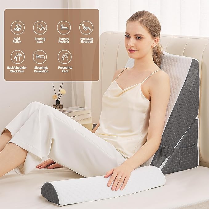 Wedge Pillow for Sleeping, 3PCS Bed Pillow for Side Sleeping, L29 x H22 Body Pillow with Memory Foam, Dark Grey