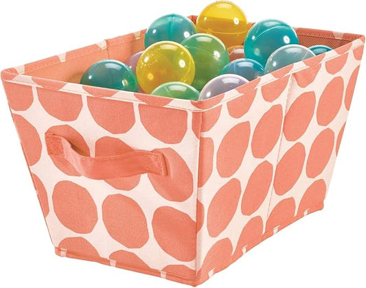 iDesign Dot Fabric Storage Bin, Angled Medium Basket Container with Dual Side Handles for Closet, Bedroom, Toys, Nursery - Coral
