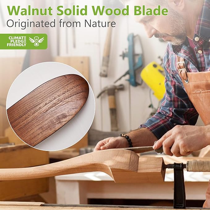 Ceiling Fans with Lights, 60 Inch Solid Wood Propeller Ceiling Fans with Lights and Remote Control Outdoor Ceiling Fan for Patios Indoor Living Room 3 Blades, DC Motor ETL Listed, Dark Walnut