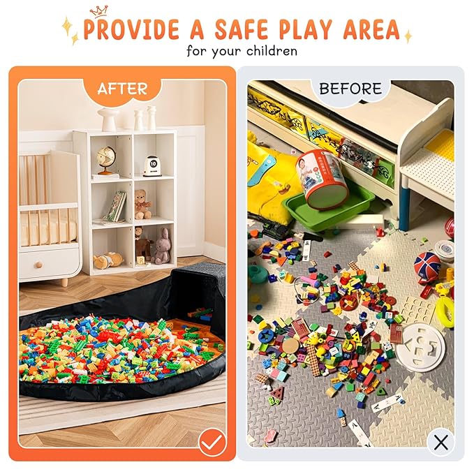 Toy Storage Basket and Play Mat 13" Stackable and Foldable Cube Toy Organizers and Storage Bins for Kids