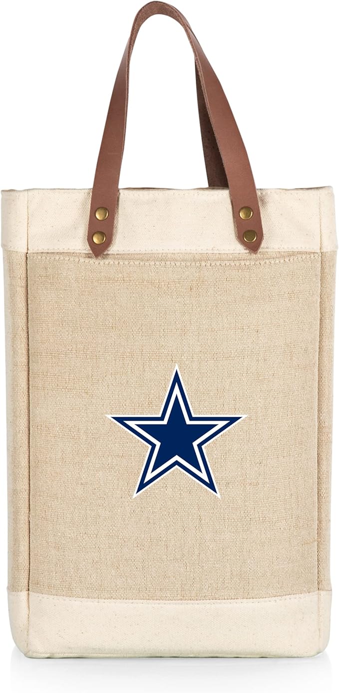 PICNIC TIME NFL Pinot - Jute 2 Bottle Insulated Wine Bag - Wine Tote Bag - Wine Gift Bag, (Beige)