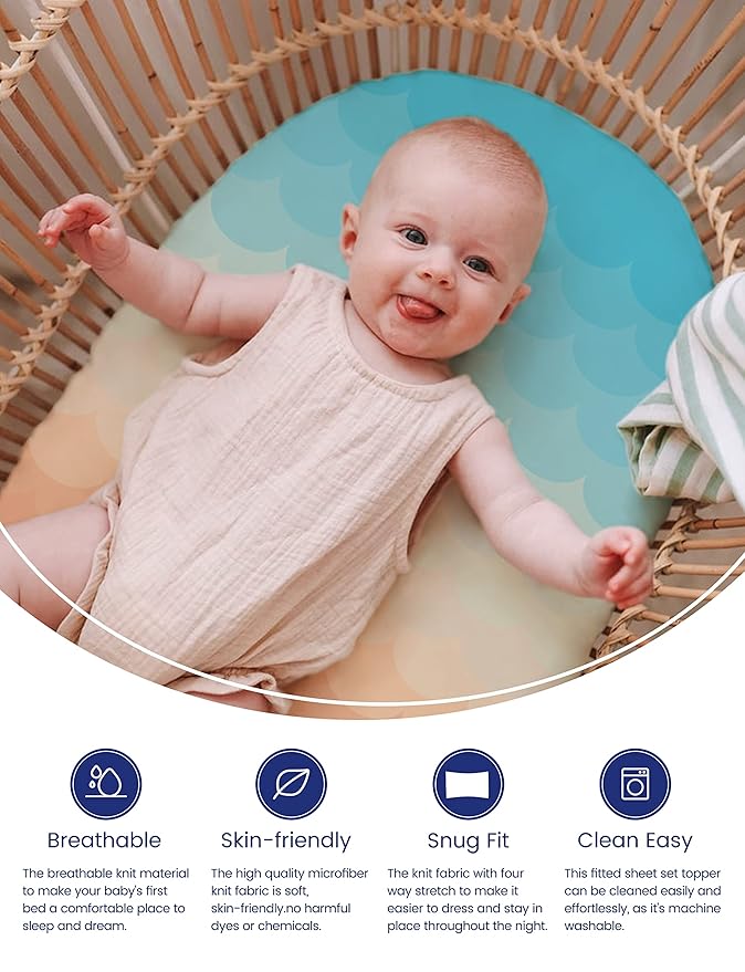 TotAha Premium Stretchy Bassinet Cradle Sheets (2-Pack) -Hypoallergenic, Silky Comfort, Buttery Soft, Calming Effect, All-Season Jersey-Knit, 32 X 16 X 3''(Rainbow & Tie dye)
