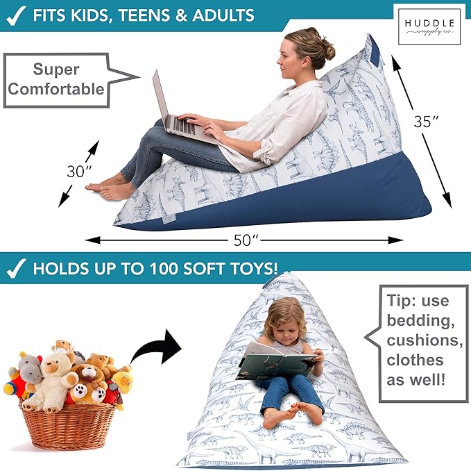 Huddle Designer Stuffed Animal Bean Bag Storage Washable XL Cover -The Original Bean Bag for Stuffed Animals Storage Premium Stuffed Animal Storage Bean Bag for Kids | Strong Zipper, Thick Canvas