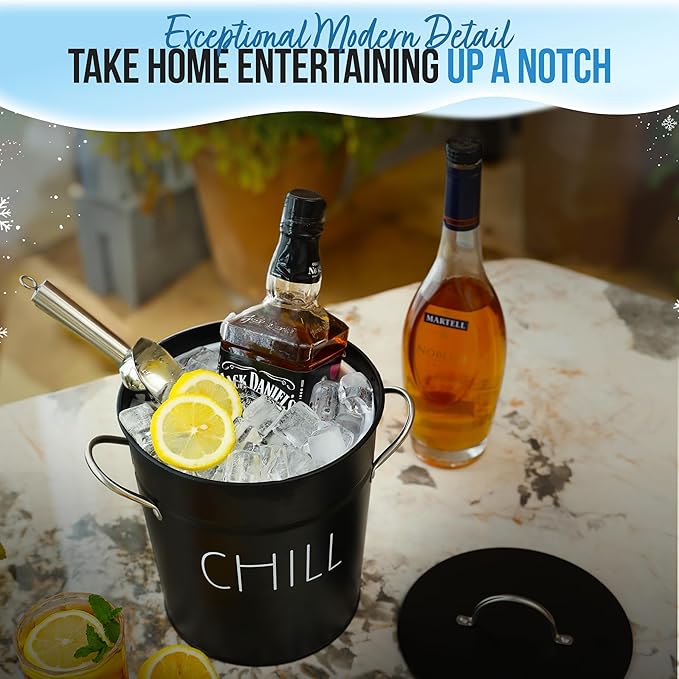 Ice Bucket with Scoop - Black Ice Bucket with Scoop, Lid, Handles, and Removable Liner - Holds 3L of Ice for Outdoor and Indoor Parties, Barbecues, and Gatherings To Keep Them "Chill"