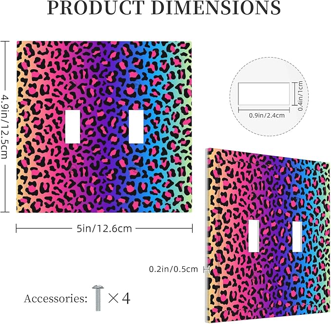 Colorful Leopard Double Toggle Light Switch Covers 2 Gang Wall Plate Dual Decorative Switchplate Electrical Faceplate for Bathroom Country Kitchen Bedroom Decor, 4.9" x 5"