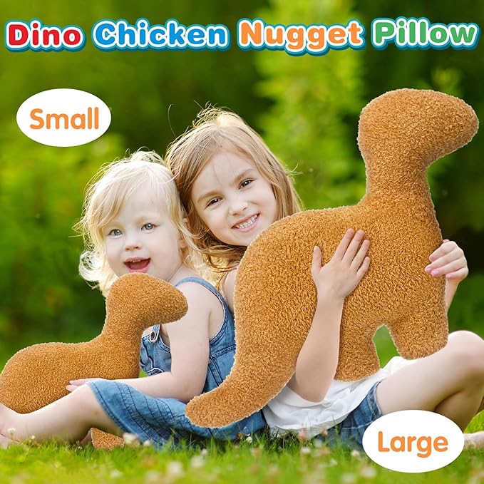 Large Dino Nugget Pillow, Dinosaur Chicken Nuggets Plush Funny Gifts for Teen Boys Girls, Fun Throw Pillows Cute Room Decor for Teens Adults Dinosaur Gifts (Large, Brontosaurus)