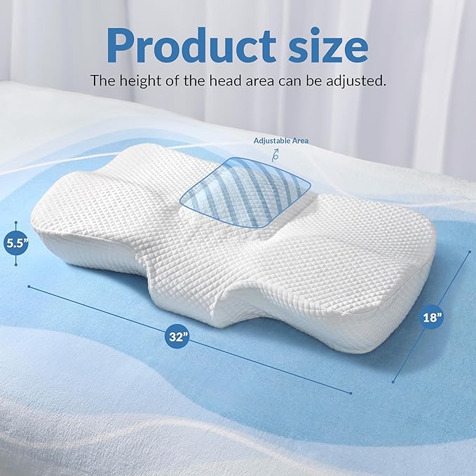 AM AEROMAX 32" King Size Adjustable Cervical Memory Foam Pillow, Contour Pillows for Neck and Shoulder Pain Relief, Ergonomic Neck Supporting Pillow for Side and Back Sleepers.(White)