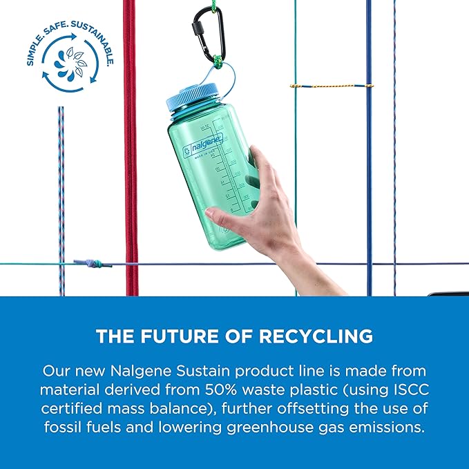 Nalgene Water Bottle - Lightweight Sustain Tritan BPA-Free Shatterproof Bottle for Backpacking, Hiking, Gym, 16 OZ, Wide Mouth, Periwinkle