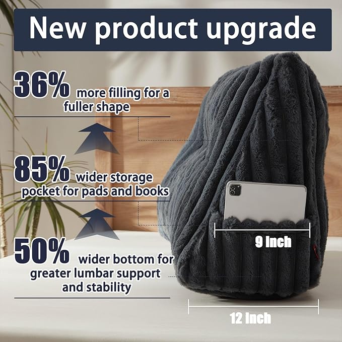 Faux Fur Headboard Pillow with 2 Pack Neck Roll Pillow Large Headboard Pillow Soft and Supportive with Removable Cover (Grey, King)