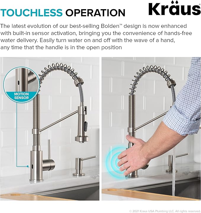 Kraus KSF-1610SFS Bolden Touchless Sensor Commercial Pull-Down Single Handle 18-Inch Kitchen Faucet, Spot Free Stainless Steel