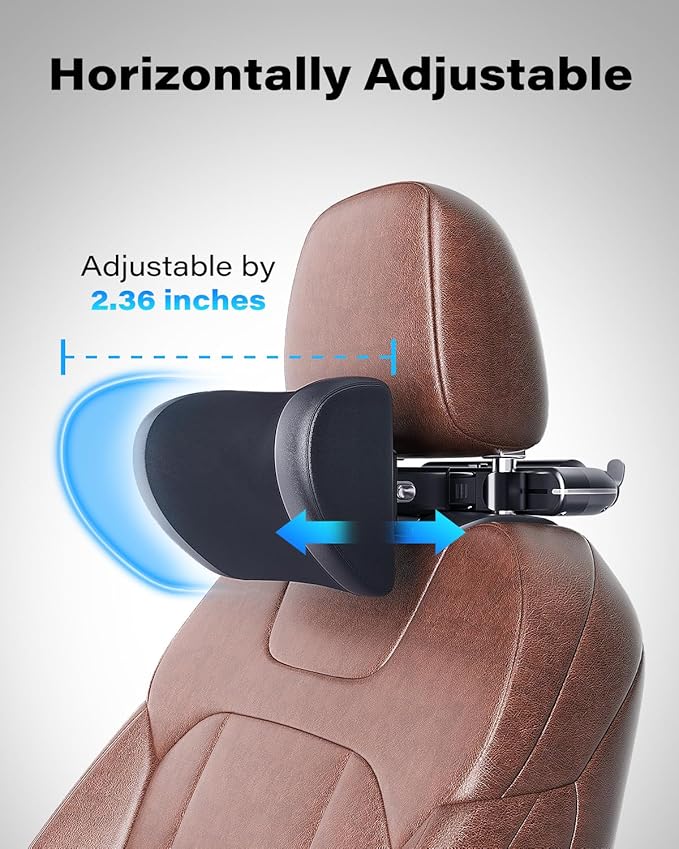 OQTIQ Adjustable Car Headrest Pillow, Fit for Different Heights, Memory Foam Car Neck Pillow for Driving, Comfortable Ergonomic Design Road Trip Essentials Car Pillow with Tablet Holder and Hook
