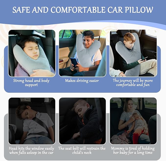 BALAPET Travel Pillow Y-Shaped Car Headrest Pillow for Sleeping,Head and Body Support Washable and Removable Soft Sleeping Travel Pillow Fixed on The seat Neck Pillow for Long-Distance Travel