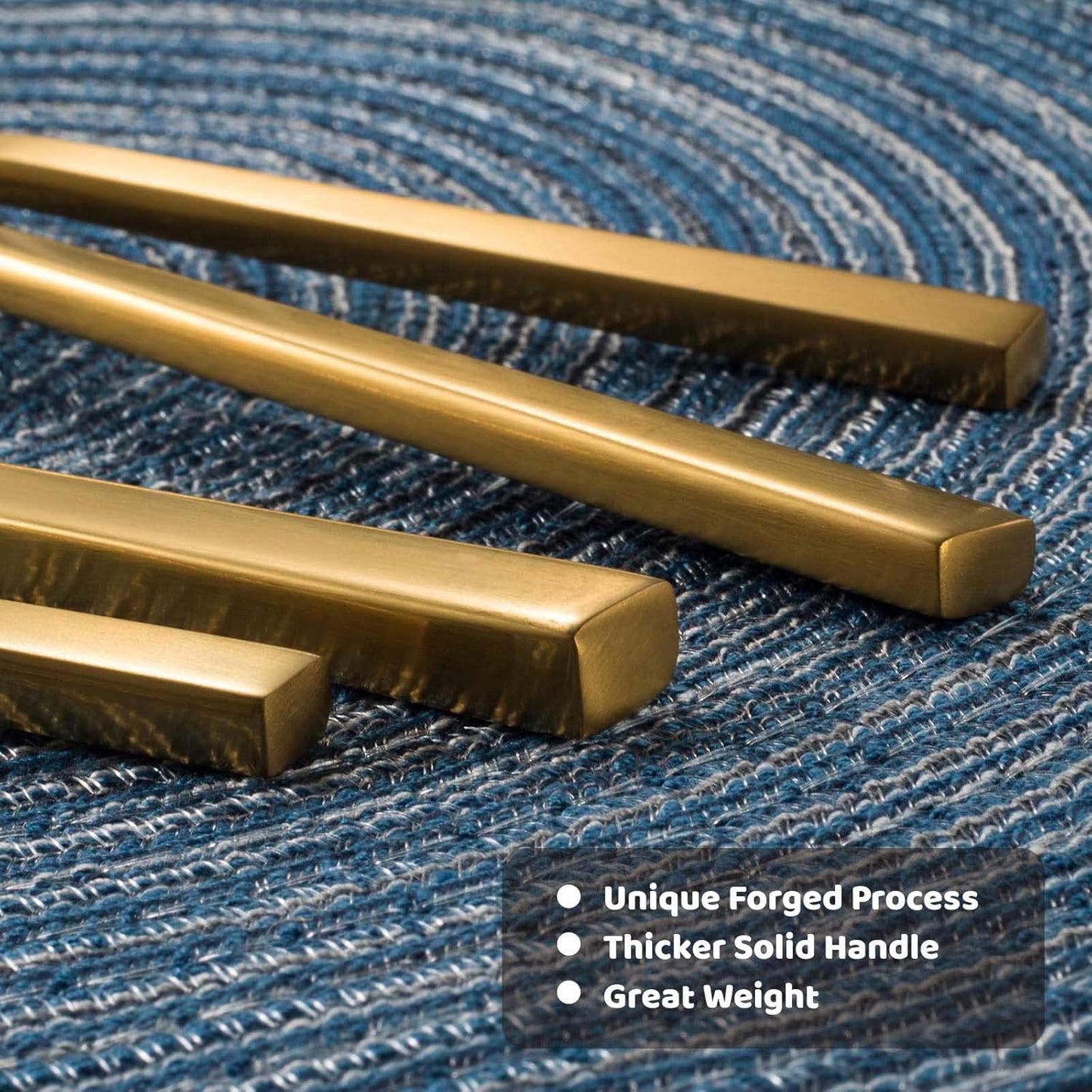 Alata Cube Gold 45-Piece Flatware Set, Forged Cutlery Set, Matte Gold Silverware Service for 8, Stainless Steel Tableware with Square Handle for Home/Restaurant, Dishwasher Safe