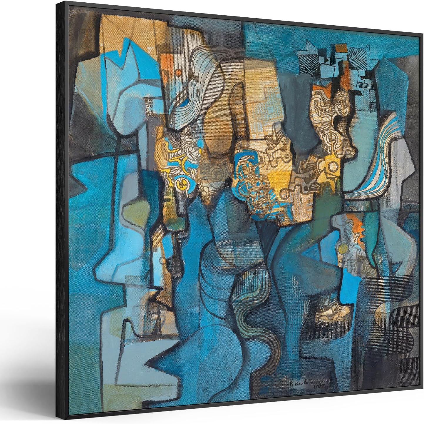 Large Framed Blue Modern Abstract Wall Art for Living Room, Canvas Paintings Artwork for Walls, Minimalist Art Prints Pictures for Hallway Bedroom Office Wall Decor -30x30 Inch