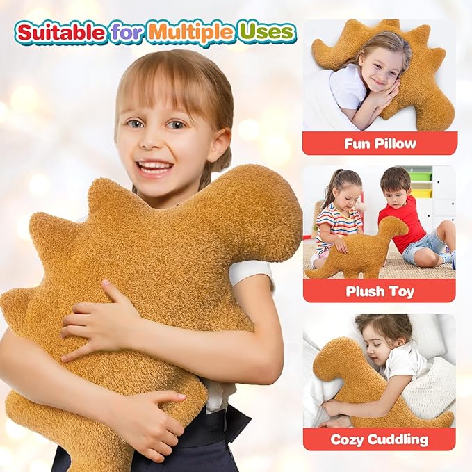 Dino Nuggets Pillow, Dinosaur Chicken Nuggets Plush Funny Gifts for Teen Boys Girls, Fun Throw Pillows Cute Room Decor for Teens Dinosaur Gifts (Large, Stegosaurus)