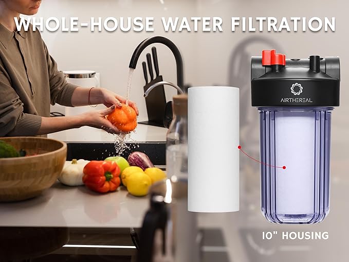 Airthereal 10" x 4.5" Whole House PP Sediment Water Filter, 5 Micron 10-inch Water Filter Replacement Cartridge for City and Well Water, 4-Pack