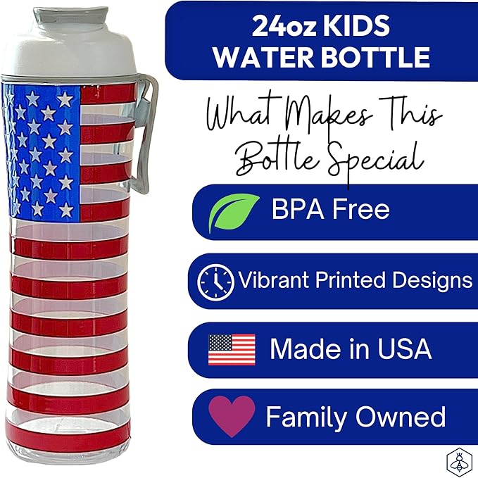 Kids Water Bottle with Chug Lid & Easy Carry Handle | 24oz BPA-Free Tritan Bottles with Leakproof Cap | Reusable & Durable for Girls, Boys, School & Sports | Made in USA