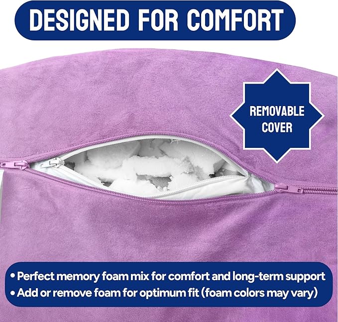 ComfortSpa Reading Pillow for Bed Adult Size, Back Rest Pillow with Arms, Pockets, Washable Cover; Use as Back Pillow for Bed Sitting Up for Bedrest or Relief from GERD Heartburn (Large Lavender)