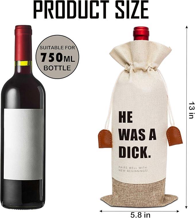 Funny Divorce Gifts Wine Bag, Divorce Gifts for Women, Wine Champagne Bottle Gift Bag, Cotton Linen Wine Gift Bag With Drawstring, New Beginning Gifts Break Up Gifts for Divorce Party-12