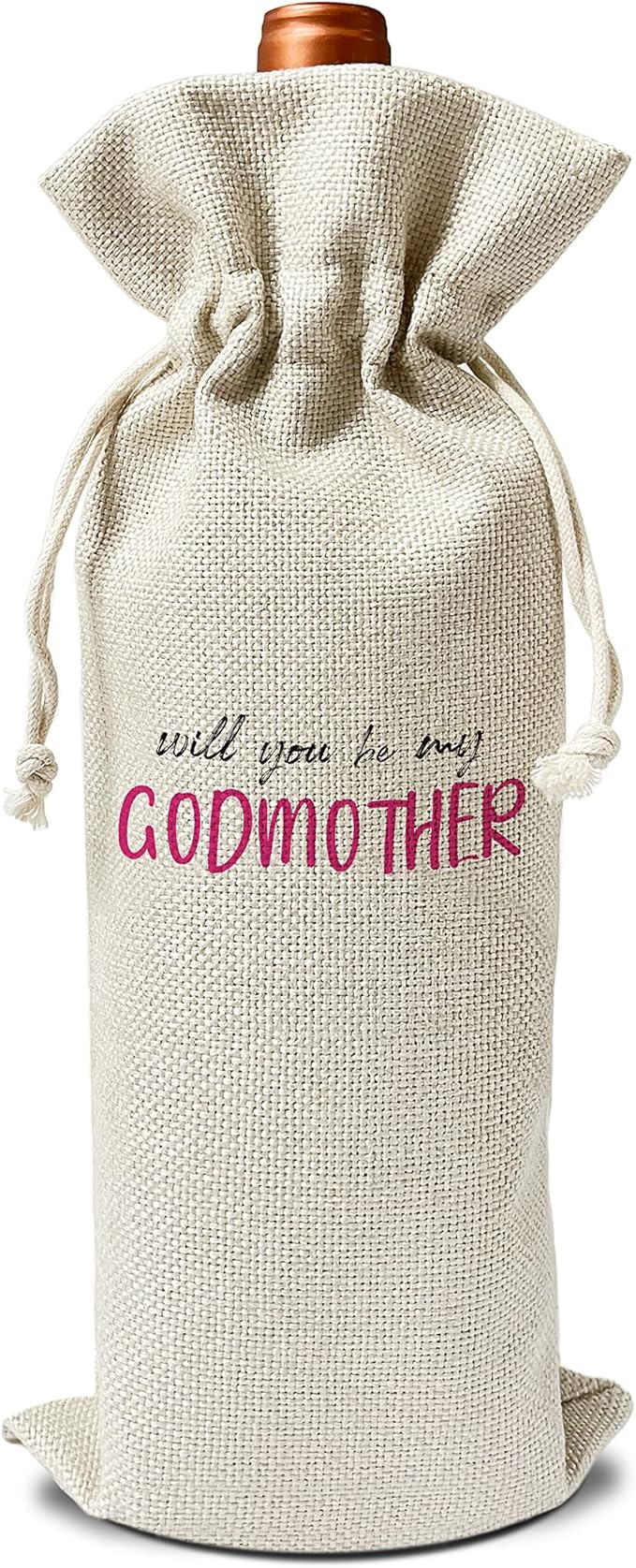 Godmother Wine Gift Bags - Gift for Godmother, Aunt, Godparent, Baptism - Reusable Burlap With Drawstring Gift Bag (5.5"x 13.5")-1 Pcs/jiu071