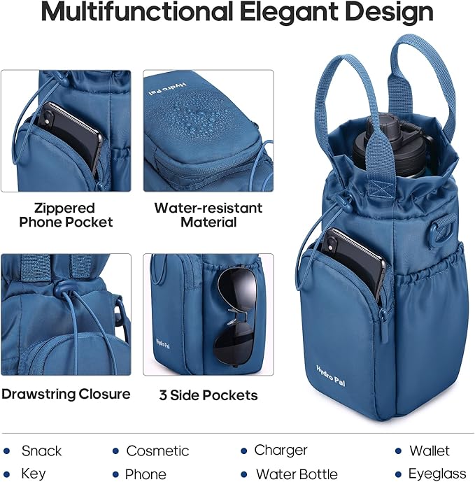 HydroPal Insulated Water Bottles 32 oz with 2 Leak Proof Lids & Water Bottle Holder, Wide Mouth Sport Water Bottle with Straw, Reusable Stainless Steel Water Flask, Double Walled Vacuum Thermos