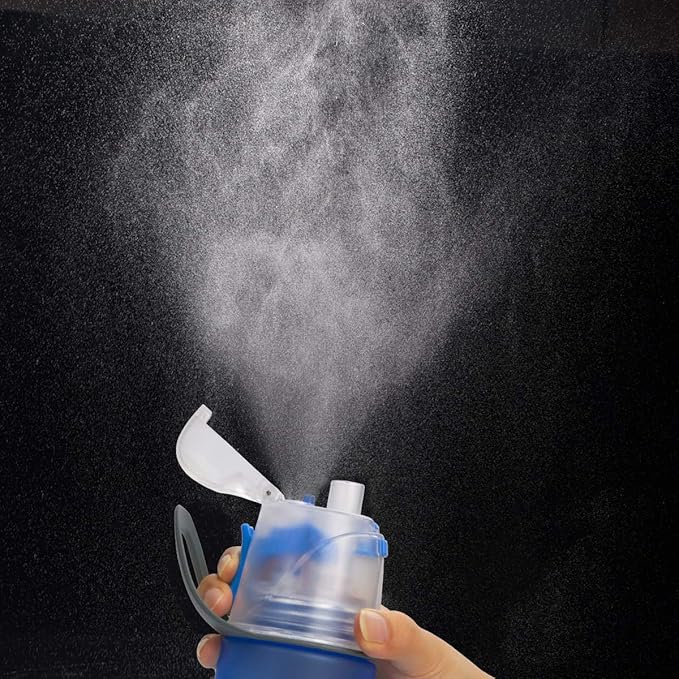 Misting Water Bottle, Spray Mist Sports Bottle for Outdoor Sport Hydration and Cooling Down, BPA-Free Misting Water Bottle with Unique Mist Lock Design (Black-16oz)