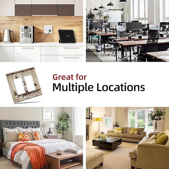 Rustic Wood Bear Forest 2 Gang Rocker Decora Light Switch Cover Decorative Vintage Antique Cabin Outlet Covers Wall Plate Electrical Faceplate Switchcovers GFCI for Farmhouse Bathroom Bedroom Decor