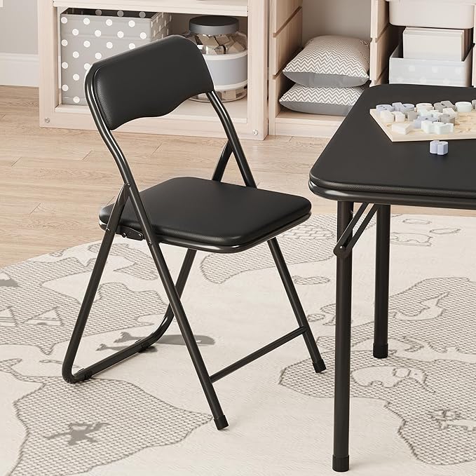 IDEALHOUSE Boys and Girls Folding Table and Chairs Set of 3, Portable Table and Chair with Pu Soft Cushion,Suitable for Eating,Reading and Playing