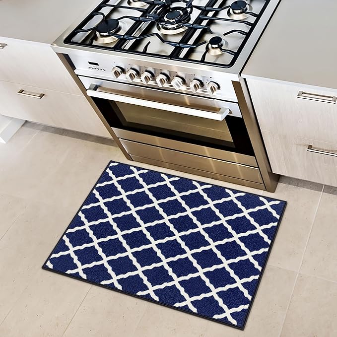 Machine Washable Moroccan Trellis Design Non-Slip Rubberback 2x3 Traditional Indoor Area Rug for Living Room, Bedroom, Kitchen, Entryway, 2'3" x 3', Navy