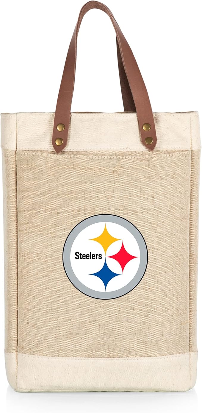 PICNIC TIME NFL Pinot - Jute 2 Bottle Insulated Wine Bag - Wine Tote Bag - Wine Gift Bag, (Beige)