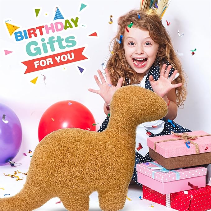 Large Dino Nugget Pillow, Dinosaur Chicken Nuggets Plush Funny Gifts for Teen Boys Girls, Fun Throw Pillows Cute Room Decor for Teens Adults Dinosaur Gifts (Large, Brontosaurus)