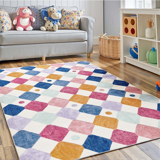 jinchan Area Rug 3x5 Kids Washable Indoor Floor Cover Non-Slip Modern Soft Rug Elementary School Classroom Colorful Diamond Carpet for Nursery Playroom Daycare Bedroom Living Room Berries on Cream