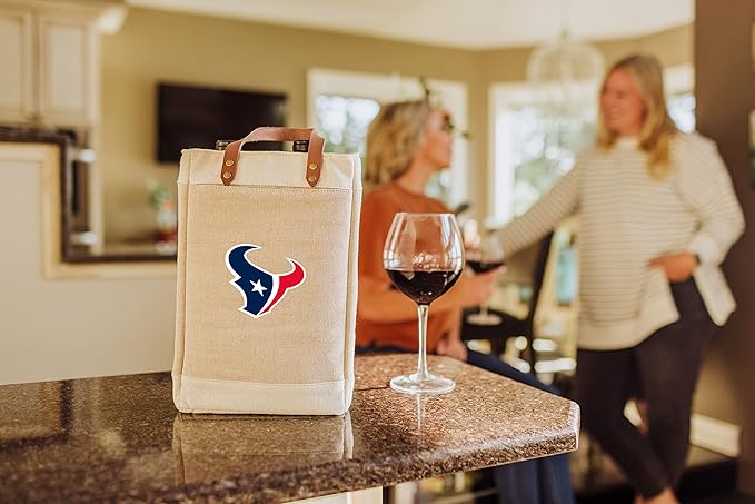 PICNIC TIME NFL Pinot - Jute 2 Bottle Insulated Wine Bag - Wine Tote Bag - Wine Gift Bag, (Beige)