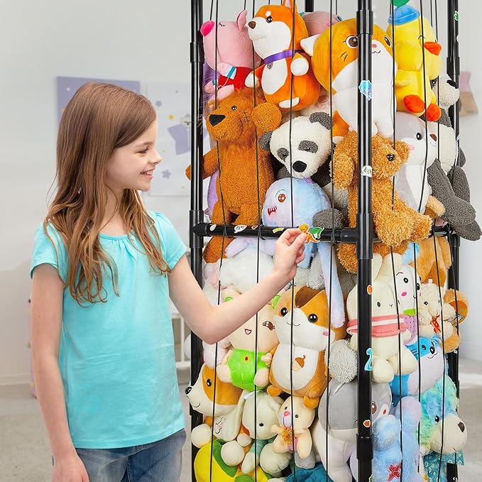 FIOBEE Stuffed Animals Storage Zoo Thicken PVC Tube Kids Toy Storage Organizer with Elastic Band Large Stuffed Animals Holder for Nursery Playroom Bedroom Room Furniture Plush Storage, Black