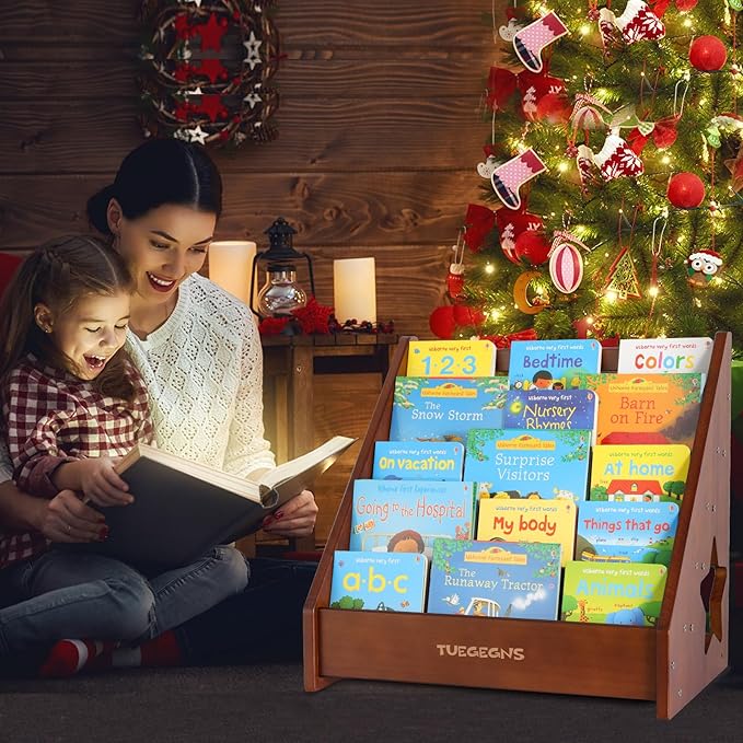 Montessori Bookshelf,Toddler Bookshelf for Kids,Organize Your Little One's Reading Adventure with Our Natural Wood Kids Bookshelf - Perfect for Ages 1-5! (brown)