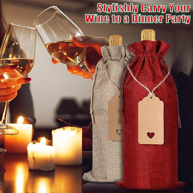 Berlune 72 Pcs Burlap Wine Bags Bulk Wine Bottle Gift Bag for Mother's Day Cloth Wine Bags, Reusable Wine Gift Bags with Drawstrings Tags for Wine Bottles for Holidays Wedding Birthday Party Favors