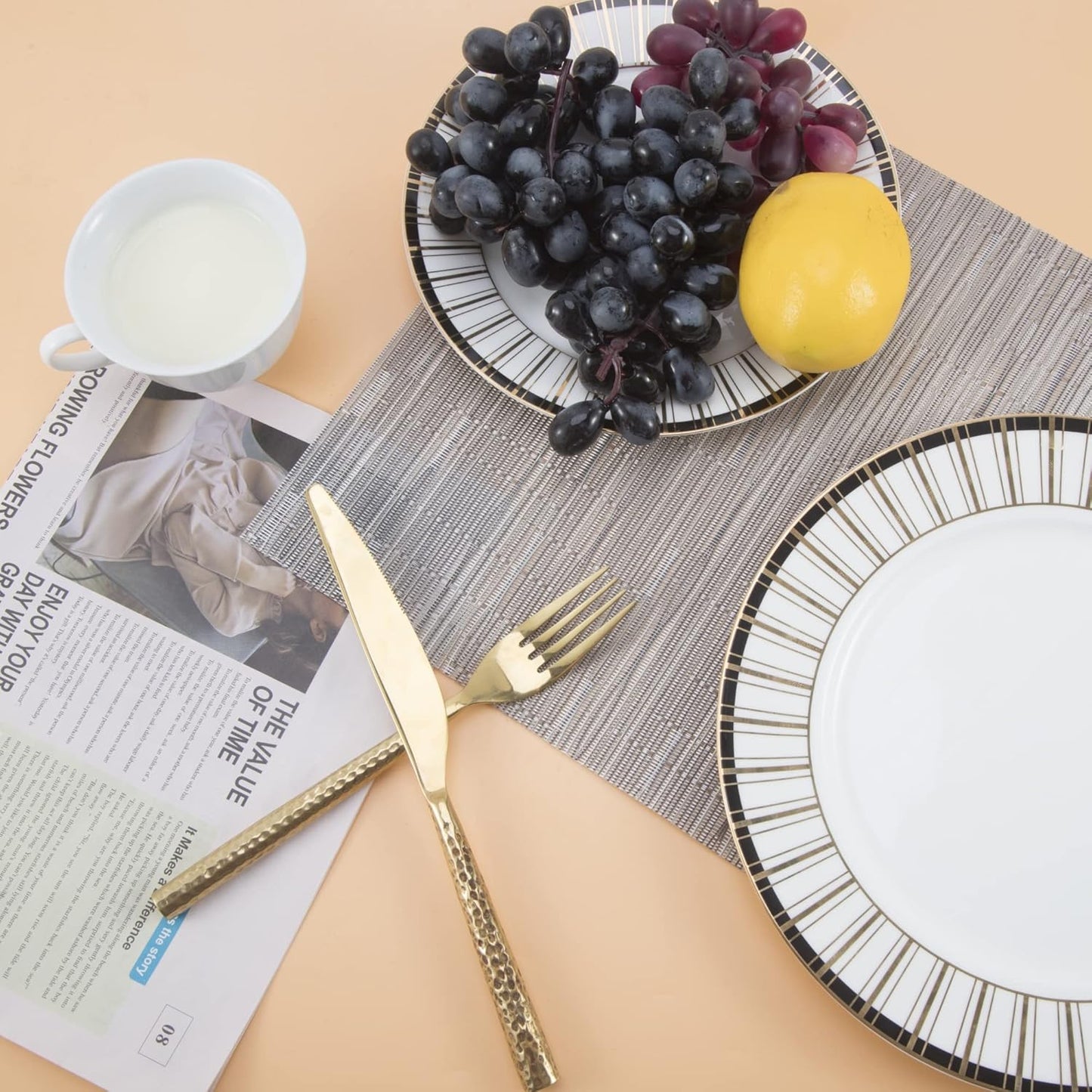 Sliver Placemats Set of 8 - Easy Clean Modern Durable Washable Vinyl Place Mats - Heat Resistant Placemats for Kitchen Table - PVC Table Mats for Dining Table (Sliver, 8)