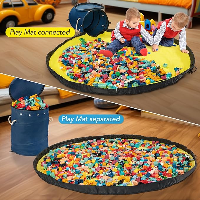 Toy Storage Basket + Play Mat for Kids Toy Chest Organizer Kids Toy Storage Organizer Foldable Big Storage Bins with Lids Large Toy Box for Boys Girls Toy Holders for Kids Rooms Nursery (Blue)