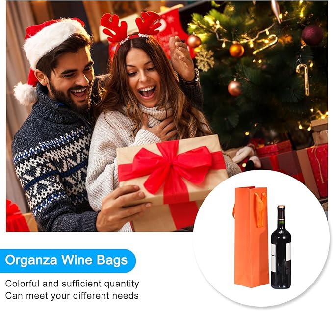 uxcell Wine Bags, 24pcs Orange 4 x 4 x 14 In Wine Gift Bags with Handles Paper Wine Tote Bag for Wedding Birthday Christmas Party Supplies