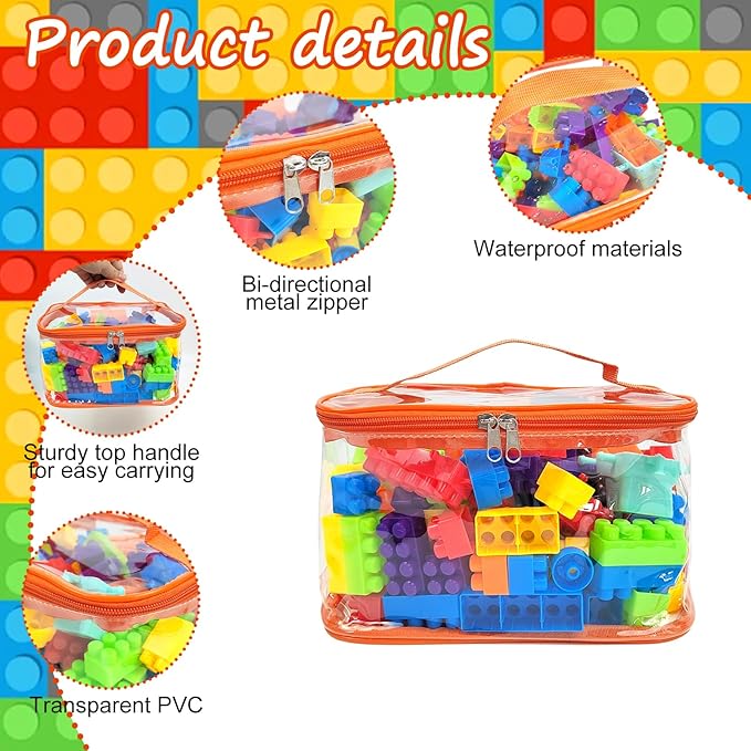 5 Packs Clear Toy Storage Bags, 9.4 x 6.5 x 5.5 Inch Clear PVC Toy Storage Bags with Zipper Reusable Waterproof Toy Storage Organizer Pouch for Board Games Building Blocks Toys and Books