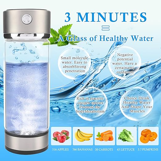 Portable Hydrogen Rich Water Cup, USB Charging Rich Hydrogen Water Purifier Filter Glass Bottle Portable Lonizer Cup, Hydrogen Water Bottle, Hydrogen Rich Water Glass Health Cup (5 Colors)