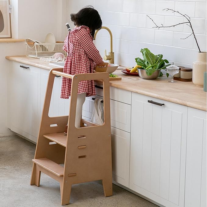 Toddler Standing Tower Wooden Toddler Stool for Kitchen Adjustable Toddler Tower, Winner 2023 of Contemporary Good Design, Montessori Kitchen Tools